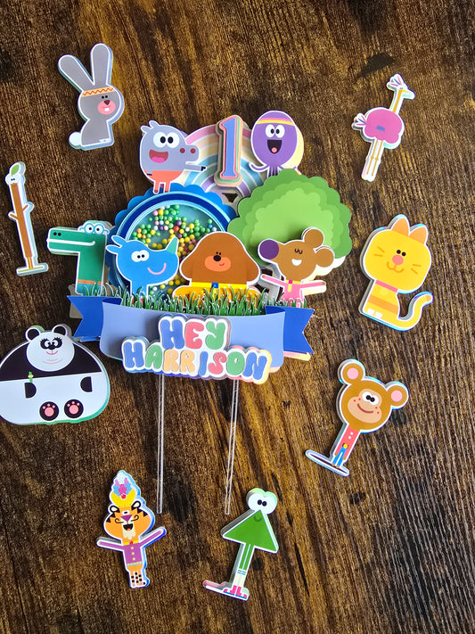 Colourful Cartoon Animal Cake Topper Set - Personalised Name & Age - Kids First Birthday Cake Decorations
