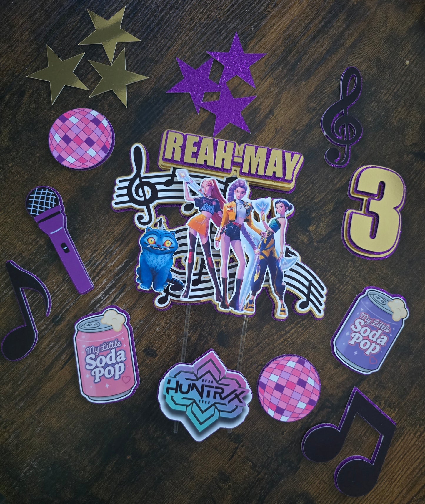 Personalised Pop Star Cake Topper Set – Custom Name & Age Birthday Decorations – Music Party Theme