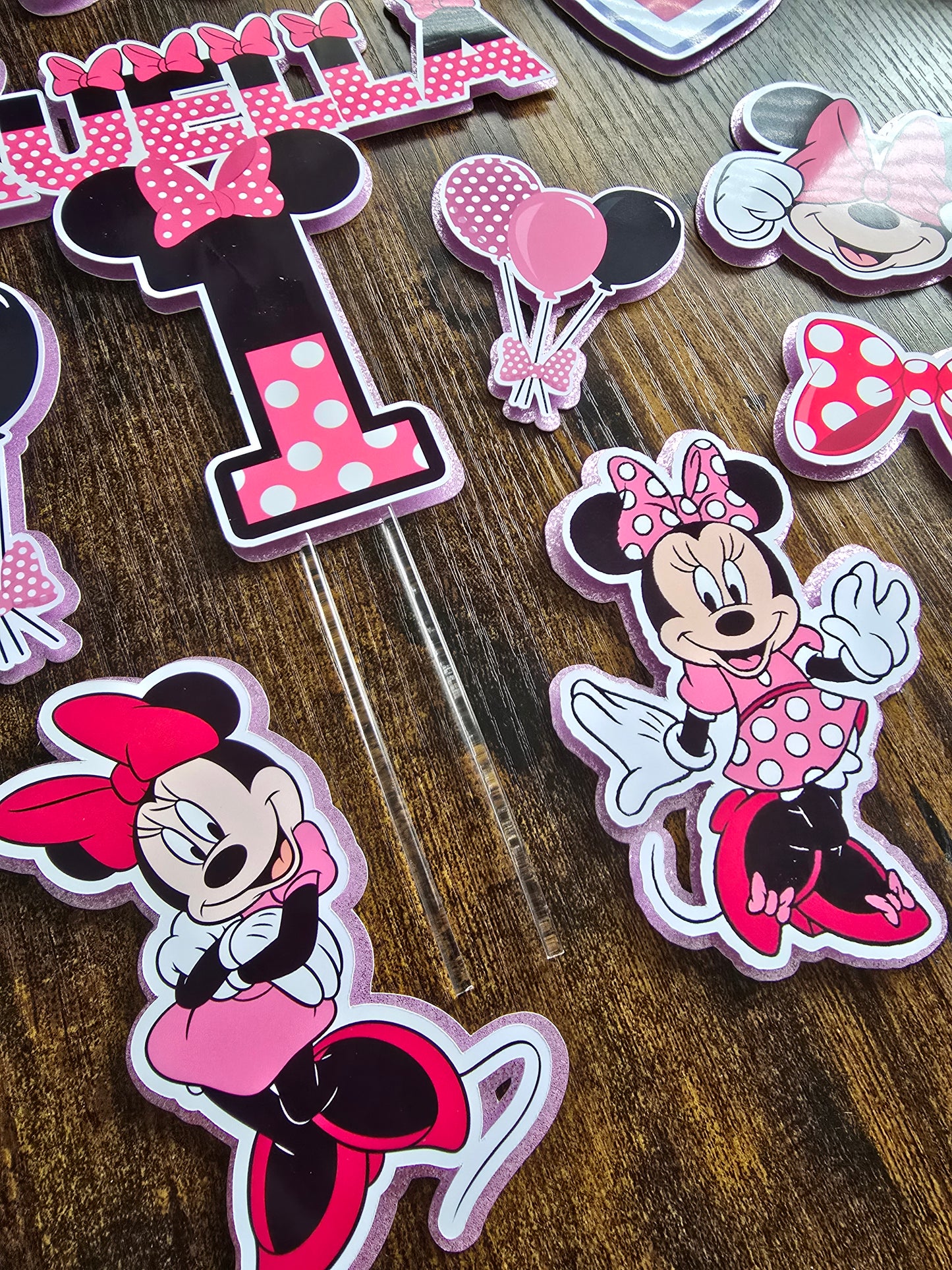 Pink Mouse Inspired Cake Topper Set – Personalised Girls Birthday Cake Decorations – Polka Dot Birthday Cake Topper