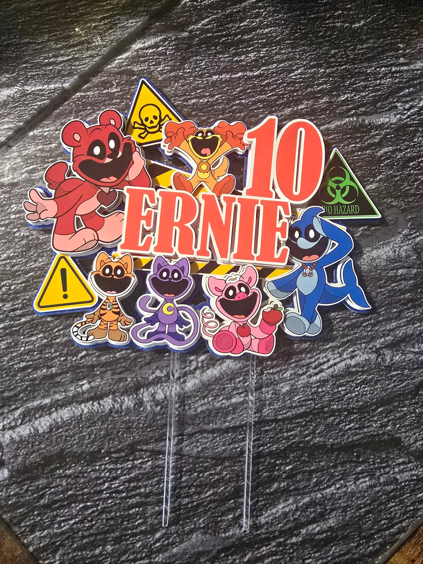 Cartoon Hazard Birthday Cake Topper - Personalised Name & Age - Kids Fun Character Party Decorations