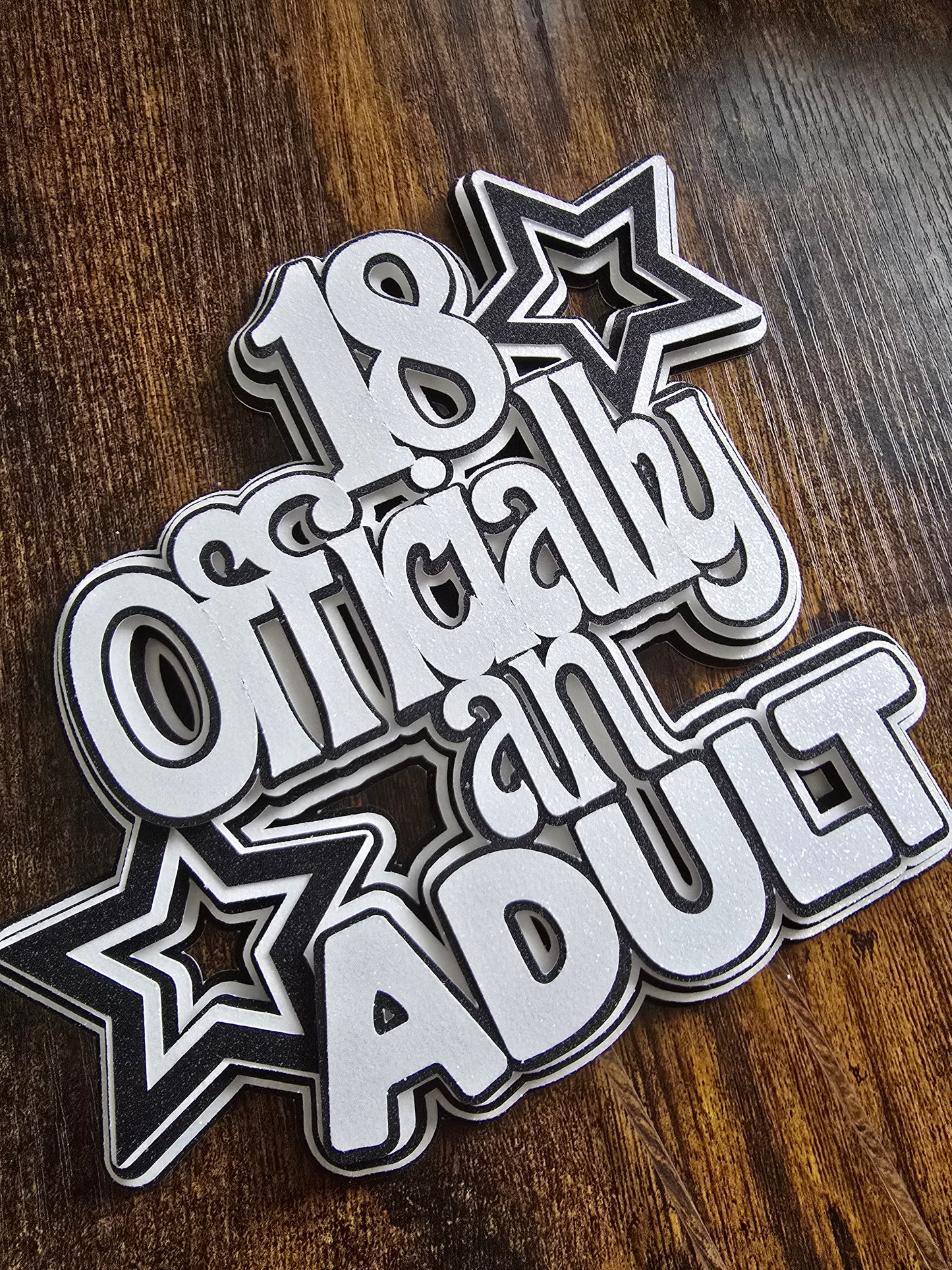 18 Officially an Adult Cake Topper – 18th Birthday Cake Decoration – Silver 18th Birthday Cake Topper