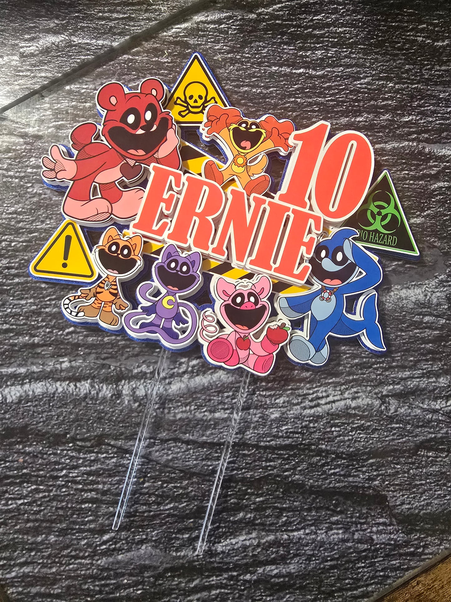 Cartoon Hazard Birthday Cake Topper - Personalised Name & Age - Kids Fun Character Party Decorations