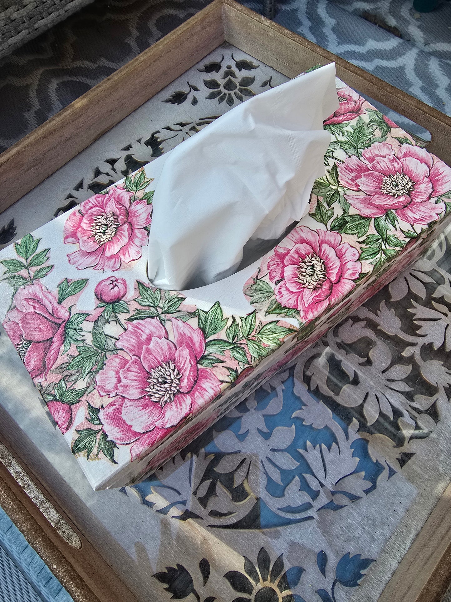 Pink Flowers Tissue Box