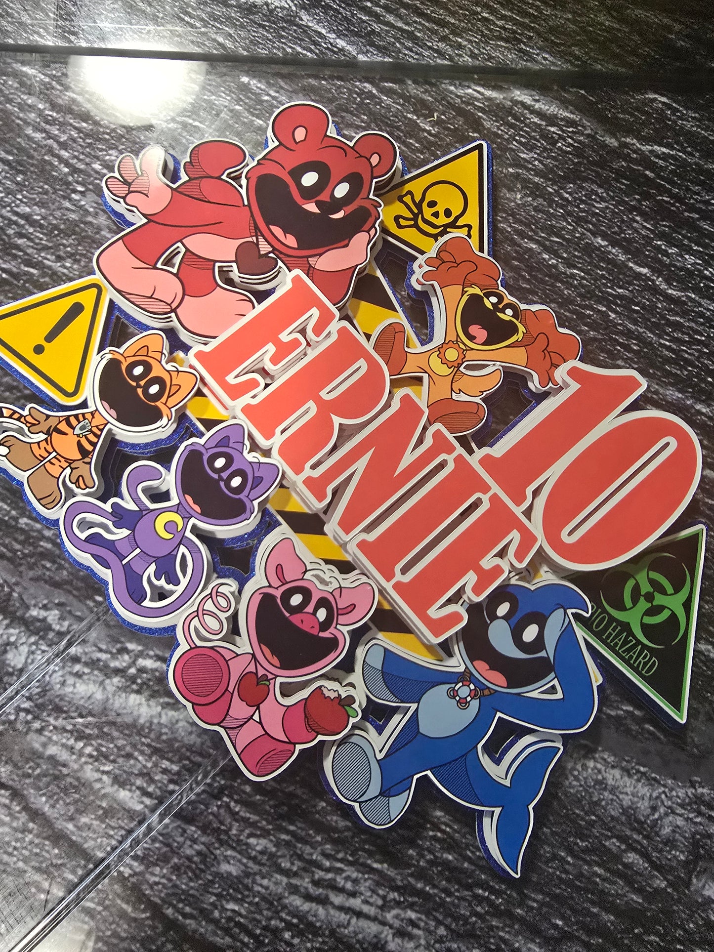 Cartoon Hazard Birthday Cake Topper - Personalised Name & Age - Kids Fun Character Party Decorations