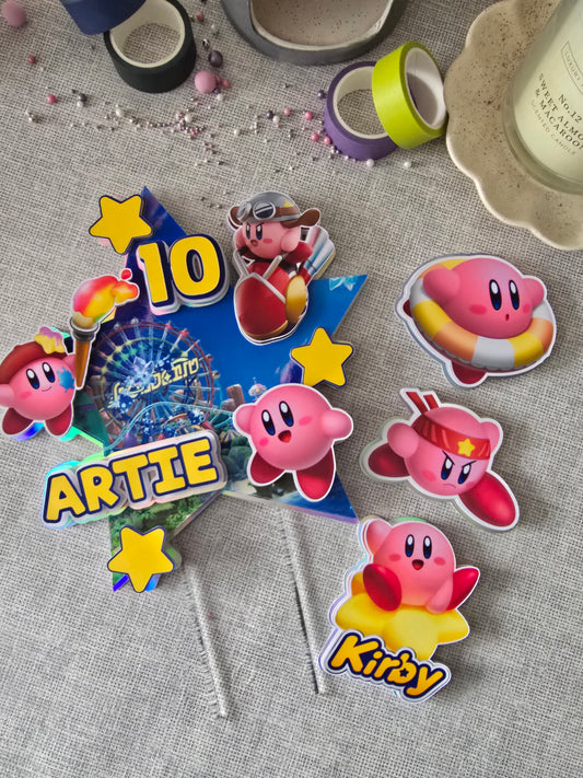 Personalised Pink Game Character Cake Topper Set – Custom Name & Age Birthday Cake Decorations – Star Gaming Theme