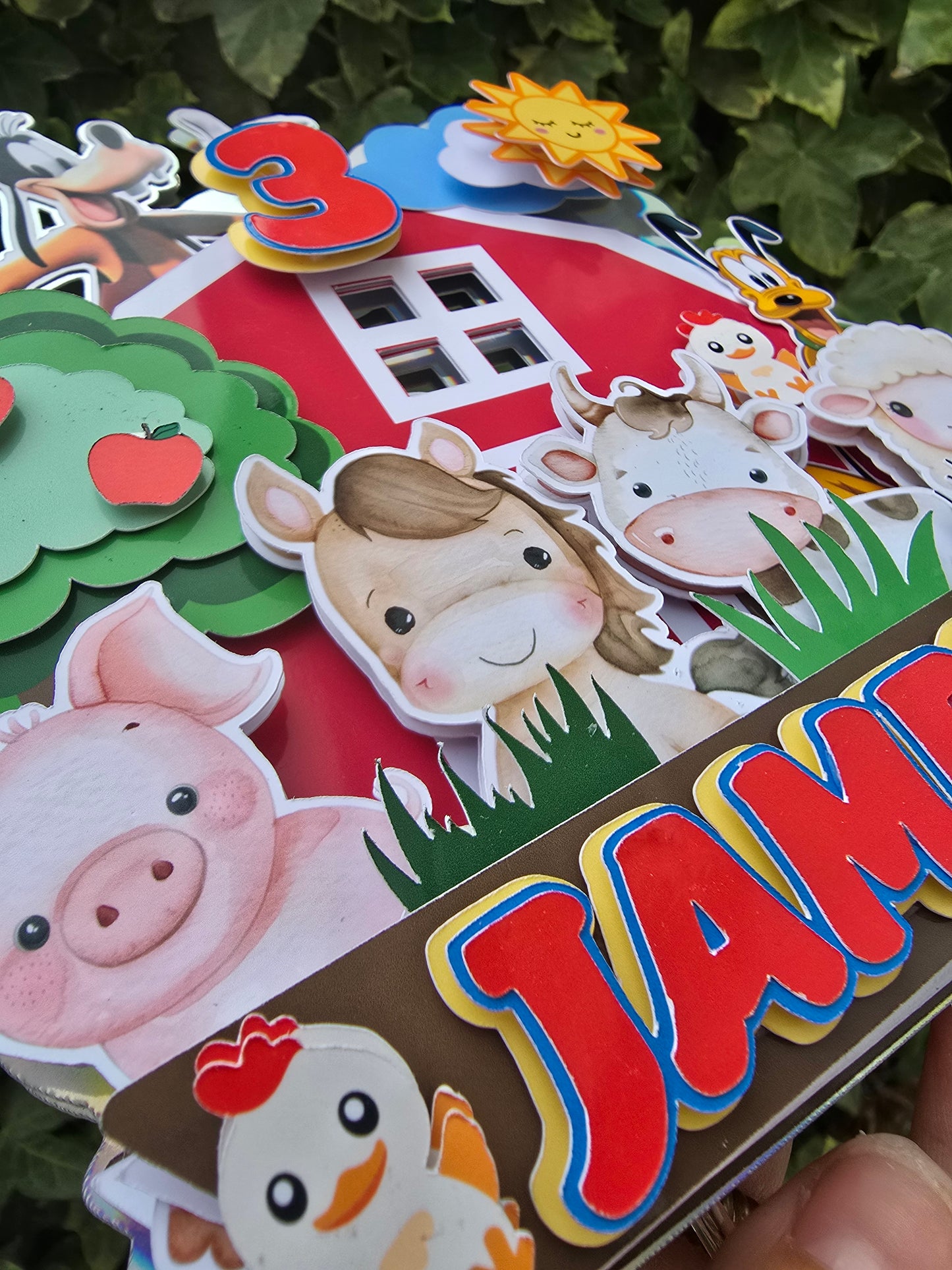 Personalised Farm Birthday Cake Topper – Custom Name & Age Barnyard Party Decoration – Farm Animal Cake Decor