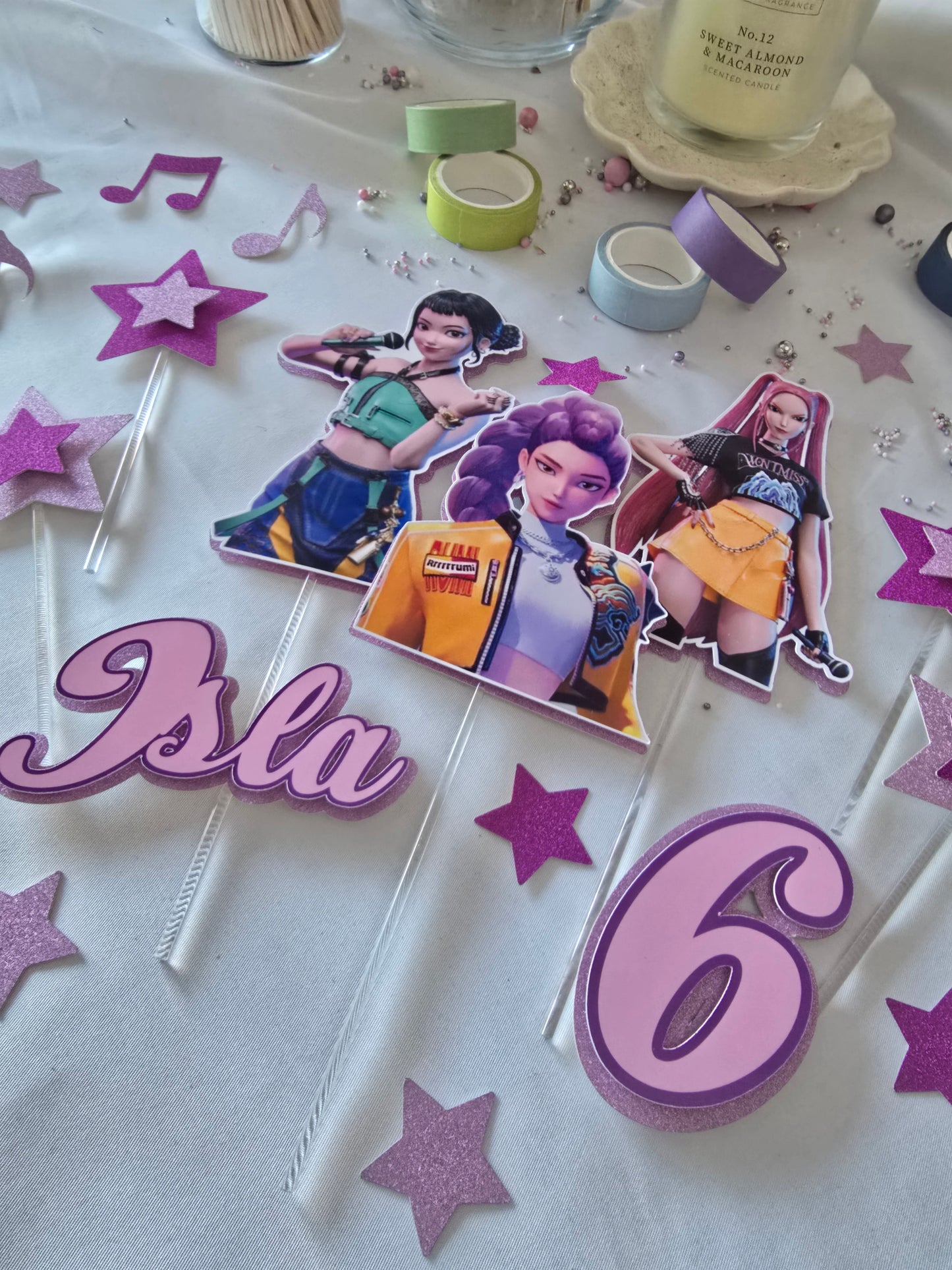 Pop Star Girl Cake Topper Set - Personalised Name & Age - Music Birthday Cake Decorations