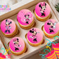 Pink Cartoon Mouse Edible Cupcake Toppers – 12 Pink Party Cupcake Decorations – Icing Sheet or Rice Paper Edible Cake Toppers