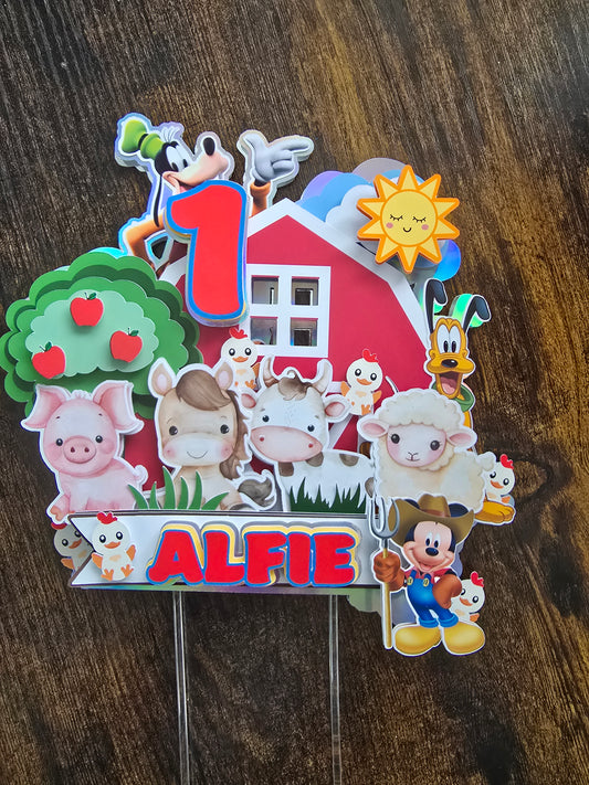 Personalised Farm Birthday Cake Topper – Custom Name & Age Barnyard Party Decoration – Farm Animal Cake Decor