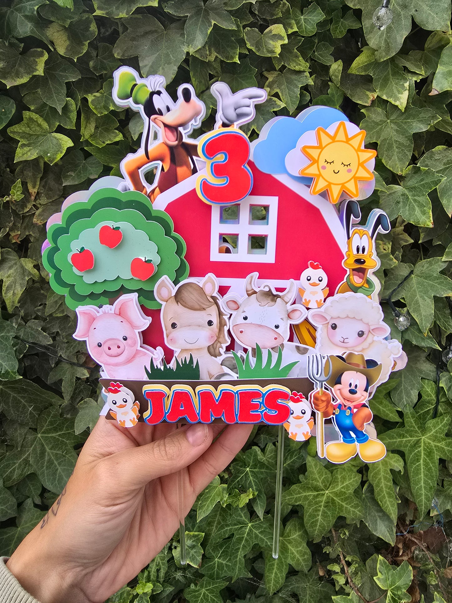 Personalised Farm Birthday Cake Topper – Custom Name & Age Barnyard Party Decoration – Farm Animal Cake Decor