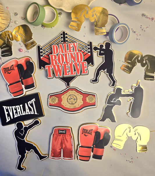 Personalised Boxing Birthday Cake Topper Set – Boxing Theme Cake Decorations – Boxer Birthday Cake Topper