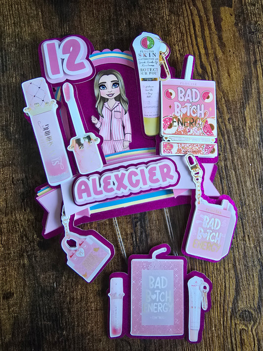 Pamper Party Cake Topper Set - Personalised Name & Age - Sleepover Birthday Cake Decorations
