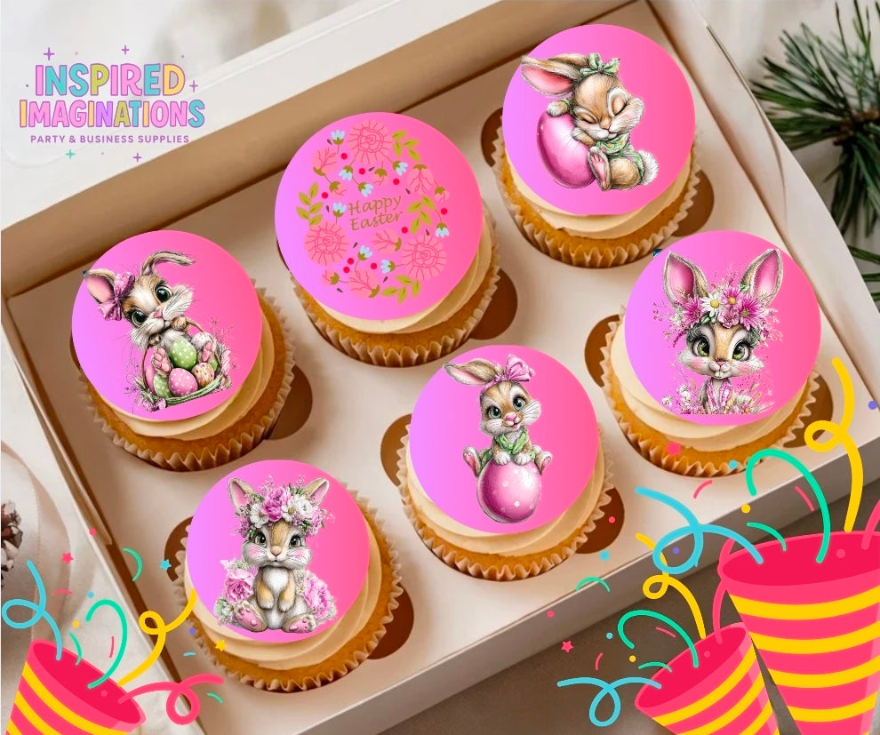 Easter Bunny Edible Cupcake Toppers – 12 Cute Bunny Cupcake Decorations – Icing Sheet or Rice Paper Edible Cake Toppers