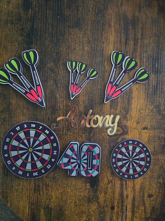 Personalised Darts Cake Topper Set – Custom Name & Age Dartboard Birthday Cake Decorations – Darts Theme Party Cake Toppers