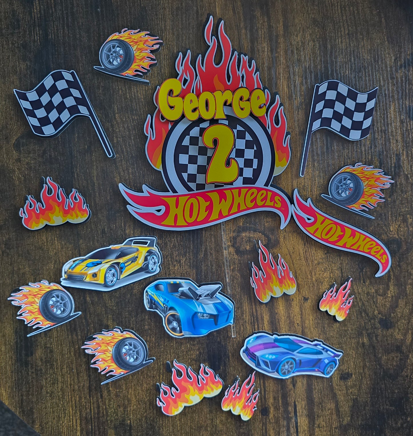 Personalised Racing Birthday Cake Topper Set – Race Car Cake Decorations – Kids Racing Theme Cake Topper