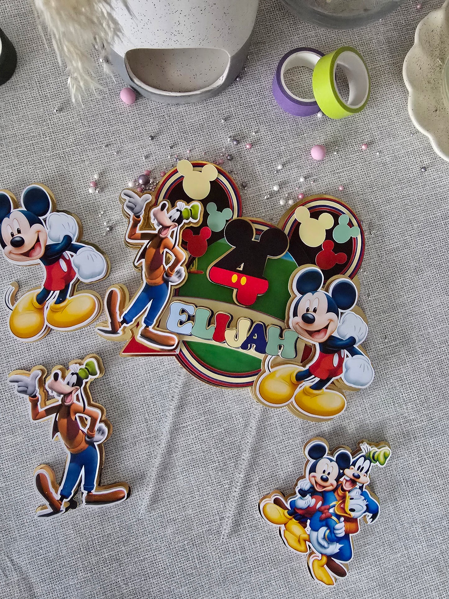Personalised Cartoon Mouse Cake Topper Set – Custom Name & Age Birthday Decorations – Classic Cartoon Theme