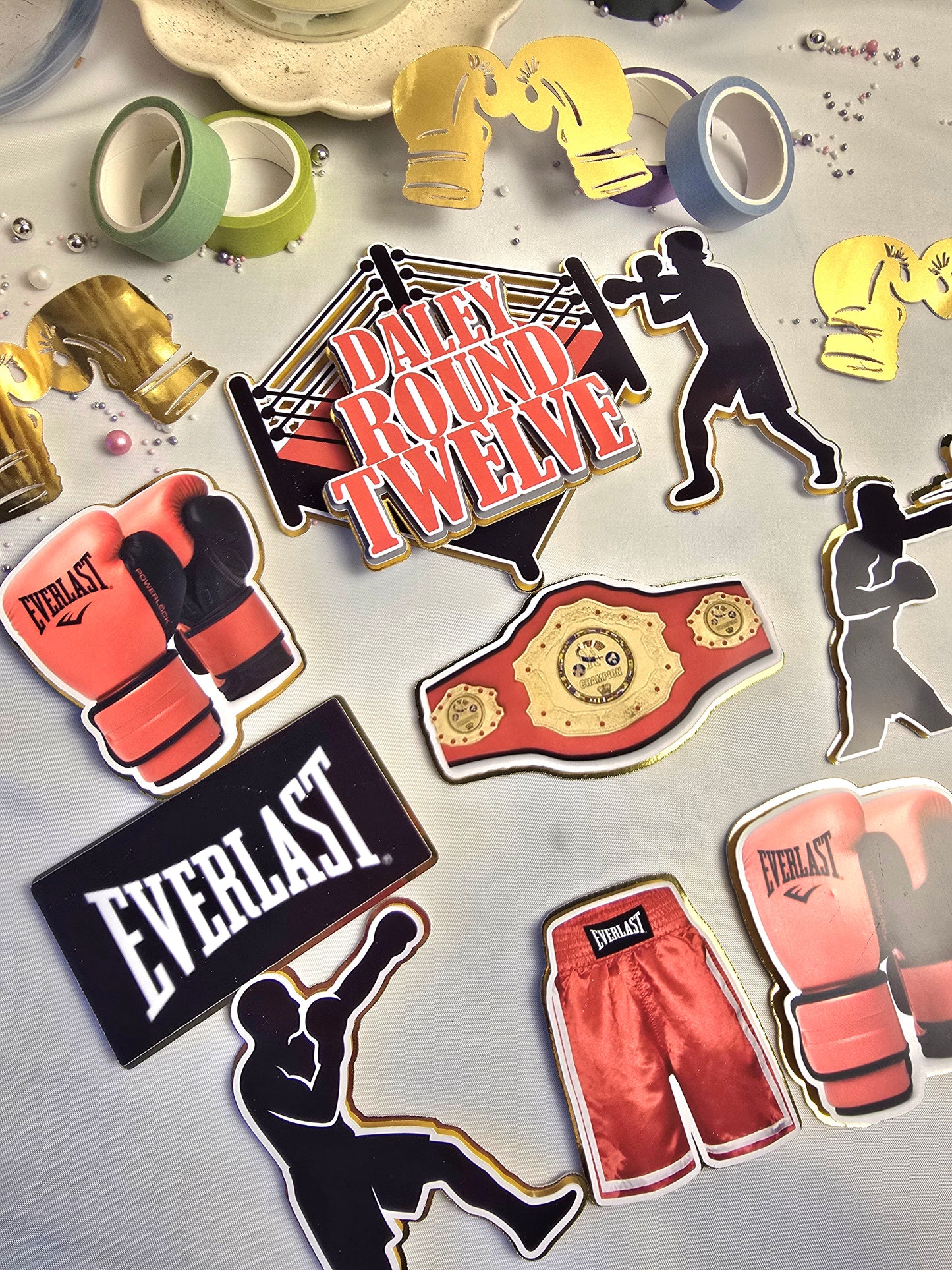 Personalised Boxing Birthday Cake Topper Set – Boxing Theme Cake Decorations – Boxer Birthday Cake Topper
