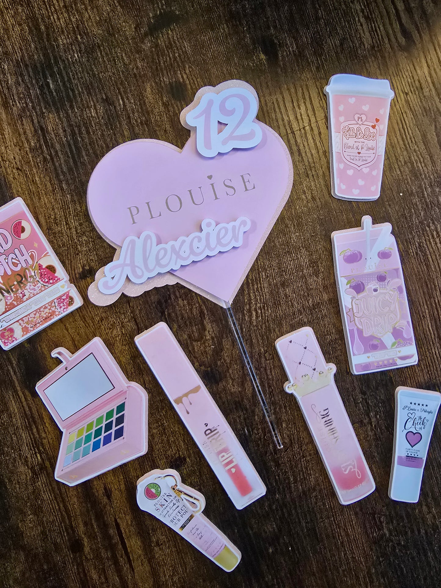 Glam Girl Cake Topper Set - Personalised Name & Age - Makeup Theme Birthday Cake Decorations