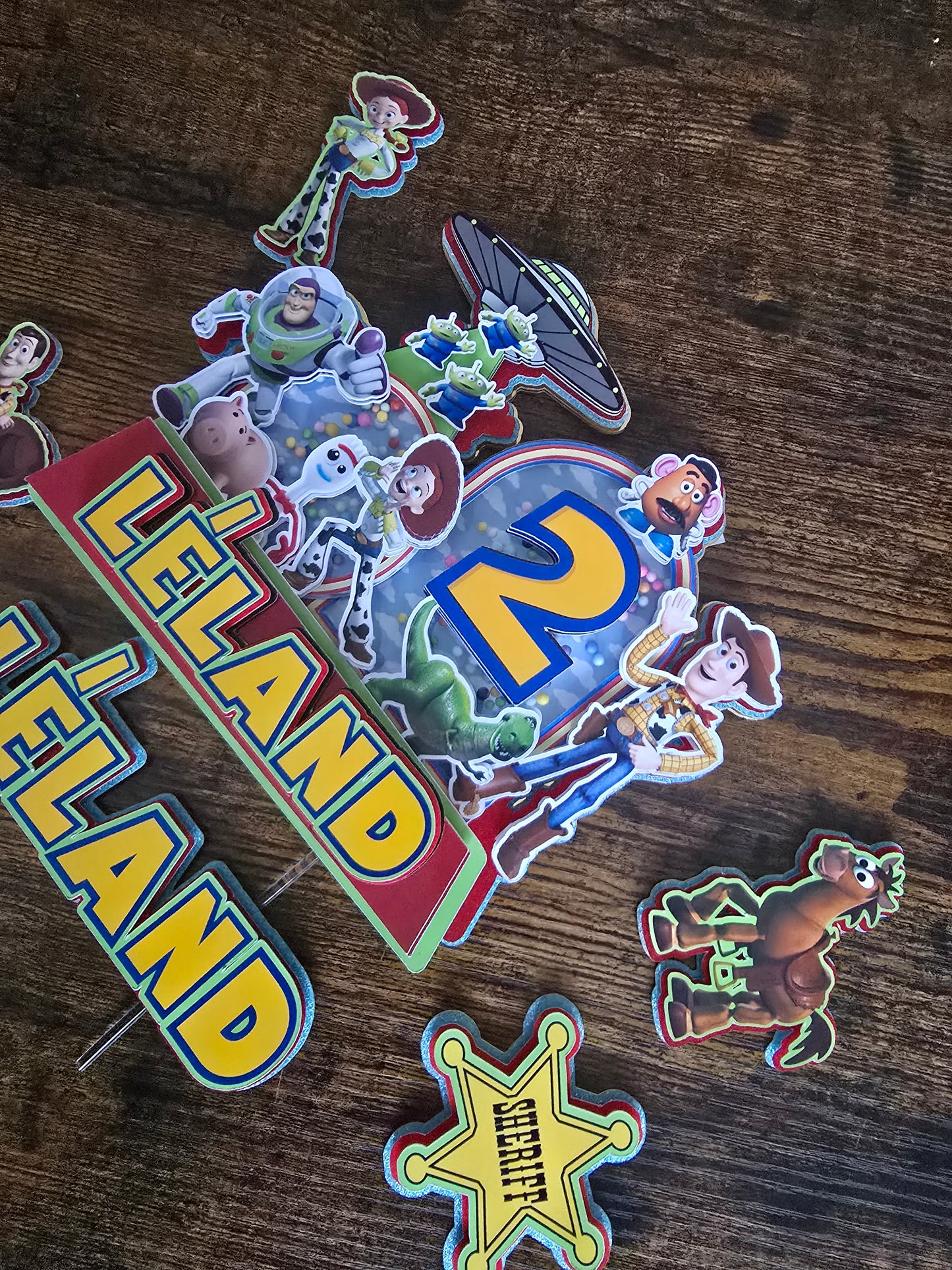 Cowboy Toy Adventure Cake Topper Set - Personalised Name & Age - Kids Birthday Cake Decorations