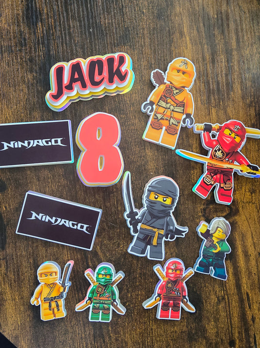 Personalised Ninja Warrior Cake Topper Set – Custom Name & Age Birthday Cake Decorations – Ninja Theme Party Cake Toppers