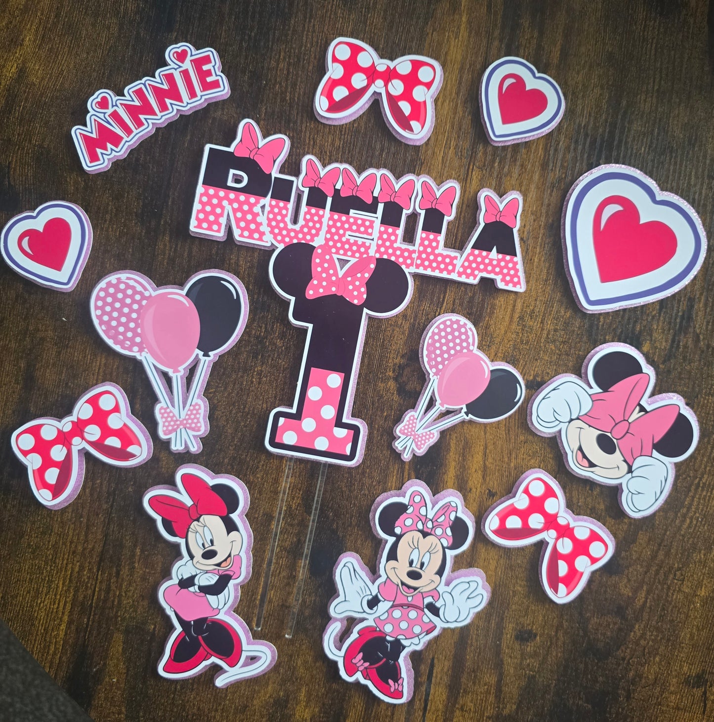 Pink Mouse Inspired Cake Topper Set – Personalised Girls Birthday Cake Decorations – Polka Dot Birthday Cake Topper
