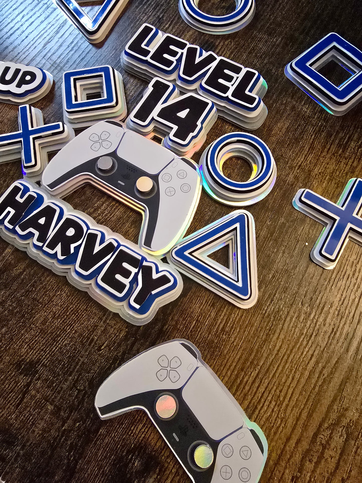 Gaming Birthday Cake Topper Set - Personalised Name & Age - Level Up Cake Decorations