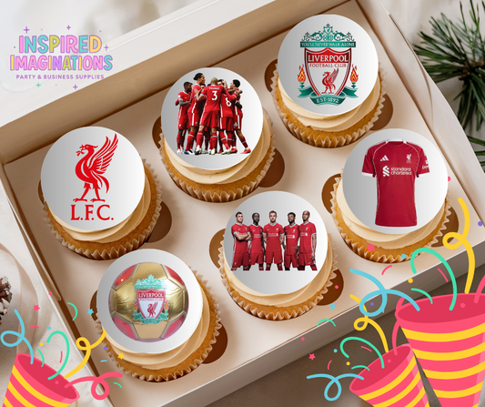 Red Football Edible Cupcake Toppers – 12 Soccer Cupcake Decorations – Icing Sheet or Rice Paper Edible Cake Toppers