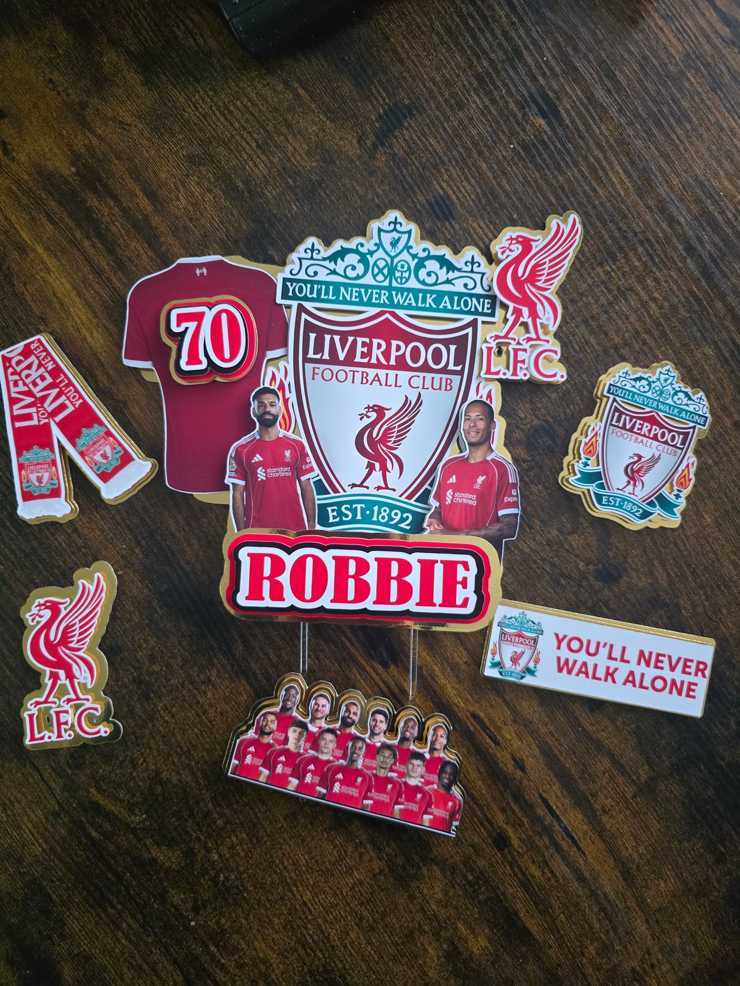 Football Fan Cake Topper Set - Personalised Name & Age - Red Team Birthday Cake Decorations