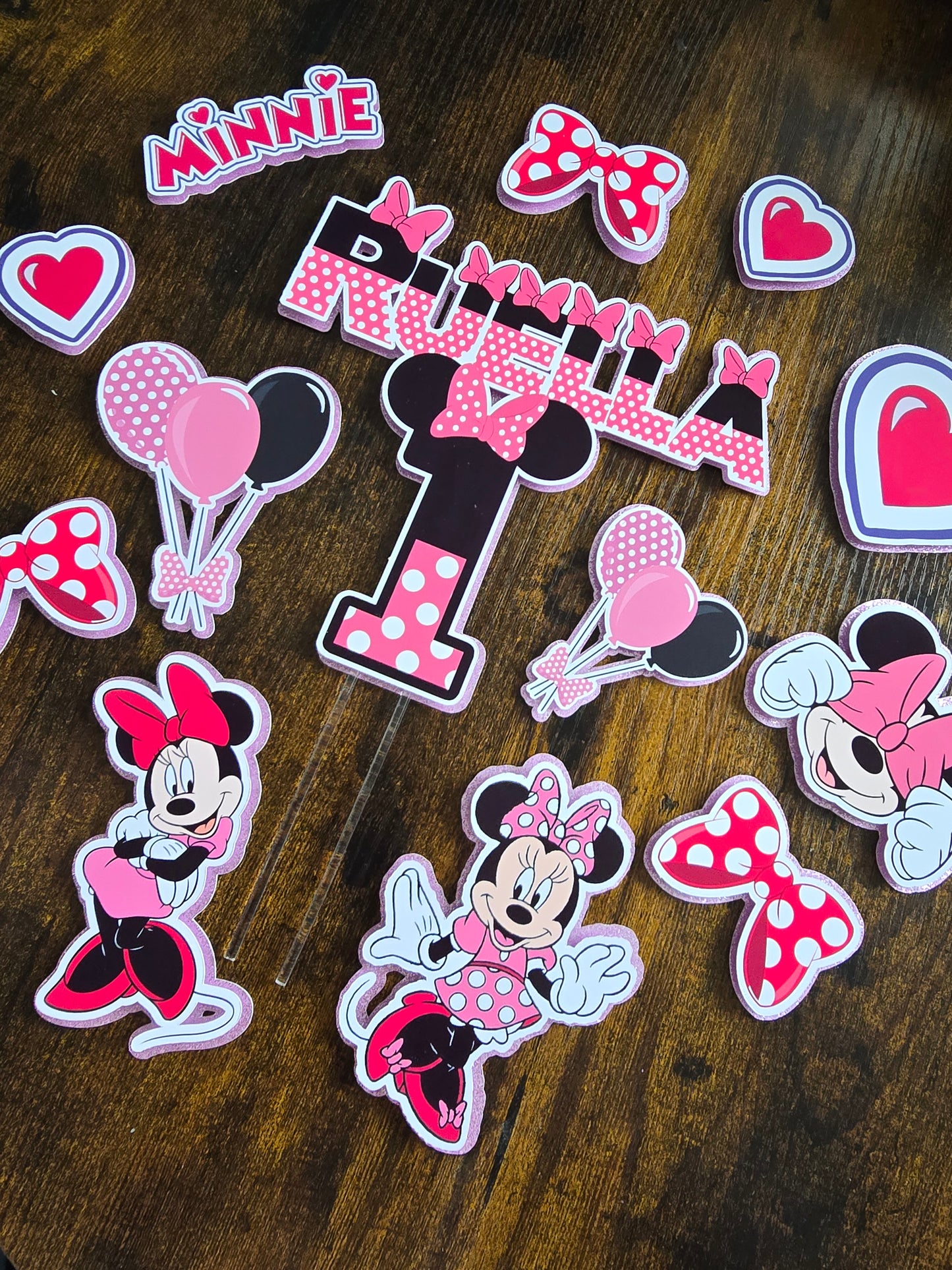 Pink Mouse Inspired Cake Topper Set – Personalised Girls Birthday Cake Decorations – Polka Dot Birthday Cake Topper