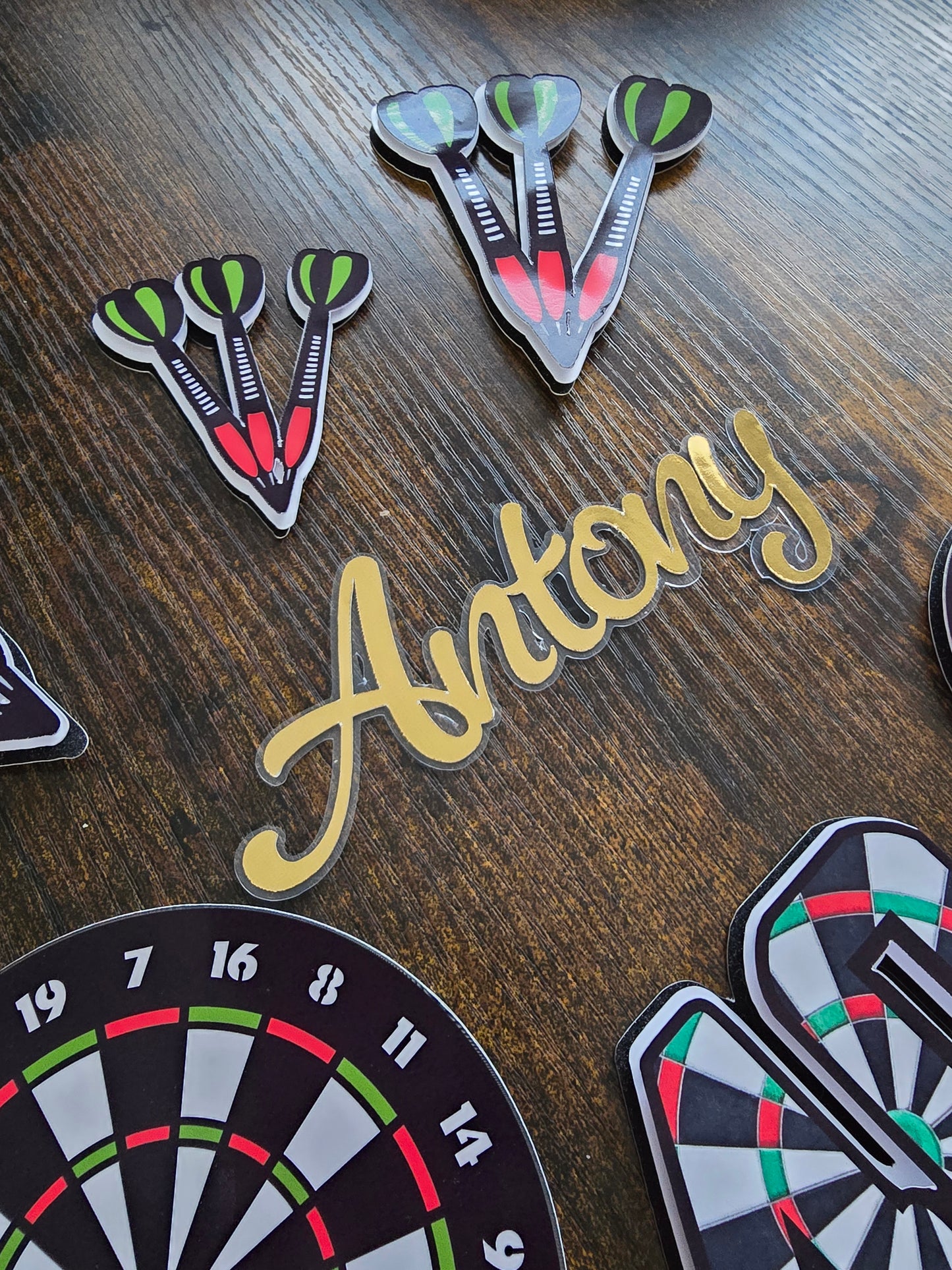 Personalised Darts Cake Topper Set – Custom Name & Age Dartboard Birthday Cake Decorations – Darts Theme Party Cake Toppers