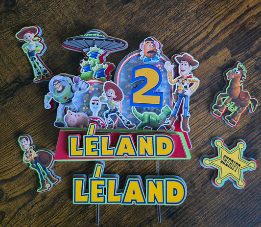 Cowboy Toy Adventure Cake Topper Set - Personalised Name & Age - Kids Birthday Cake Decorations