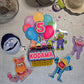 Personalised Colourful Puppet Cake Topper Set – Custom Name & Age Birthday Decorations – Kids Character Theme