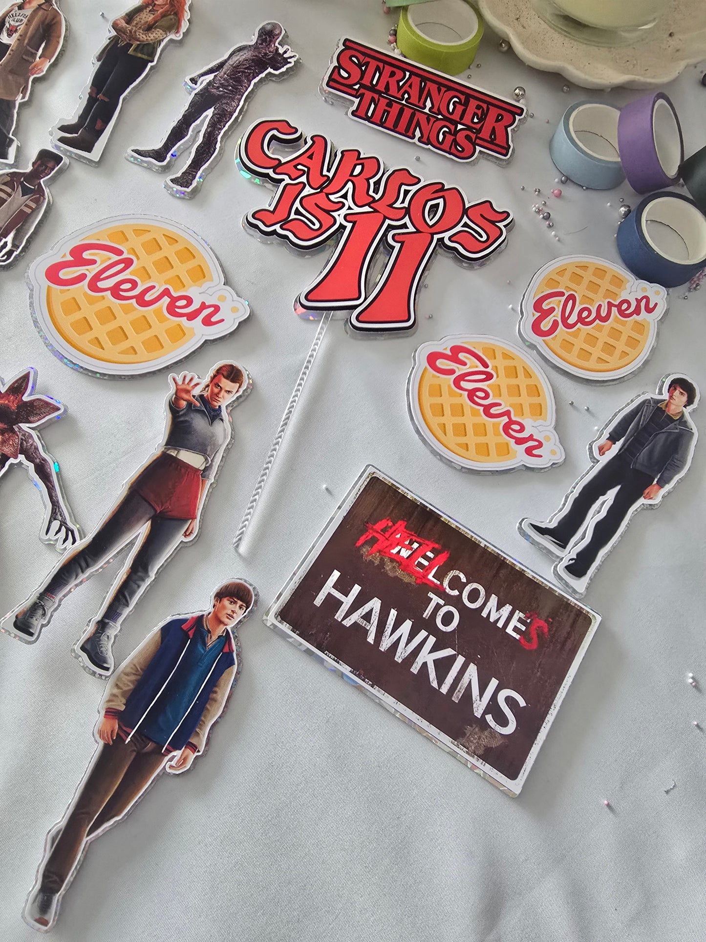 Upside Down Inspired Birthday Cake Topper Set – Personalised TV Theme Cake Decorations – Kids & Teen Birthday Cake Topper