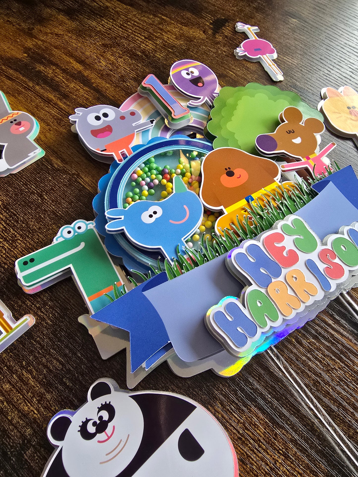 Colourful Cartoon Animal Cake Topper Set - Personalised Name & Age - Kids First Birthday Cake Decorations