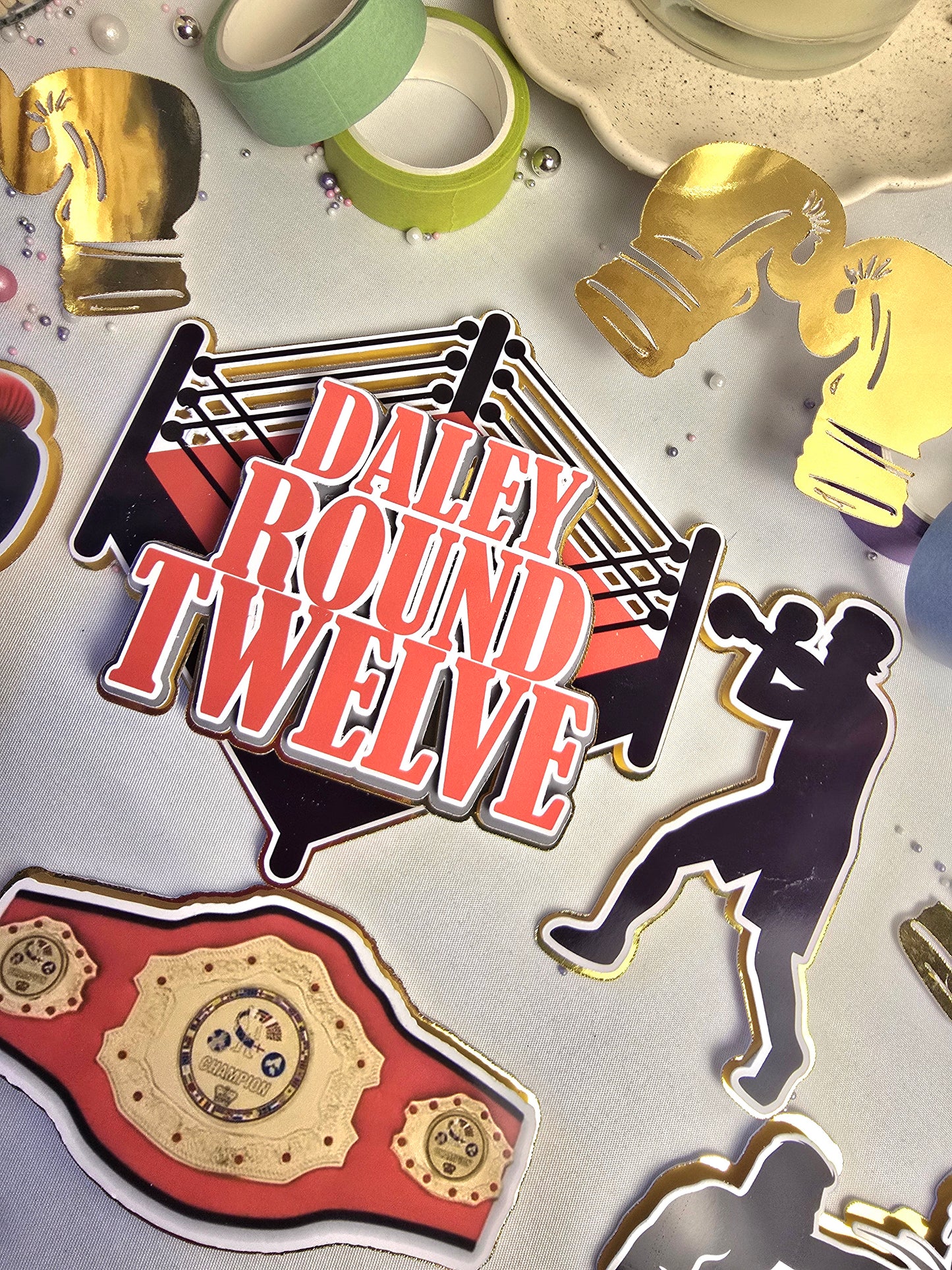 Personalised Boxing Birthday Cake Topper Set – Boxing Theme Cake Decorations – Boxer Birthday Cake Topper