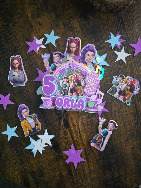 Personalised K-Pop Cake Topper – K-Pop Birthday Cake Topper – Custom Name & Age Birthday Cake Decoration