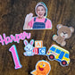 Personalised First Birthday Cake Topper Set – Custom Name & Age Kids Character Theme Cake Decorations – 1st Birthday Cake Topper