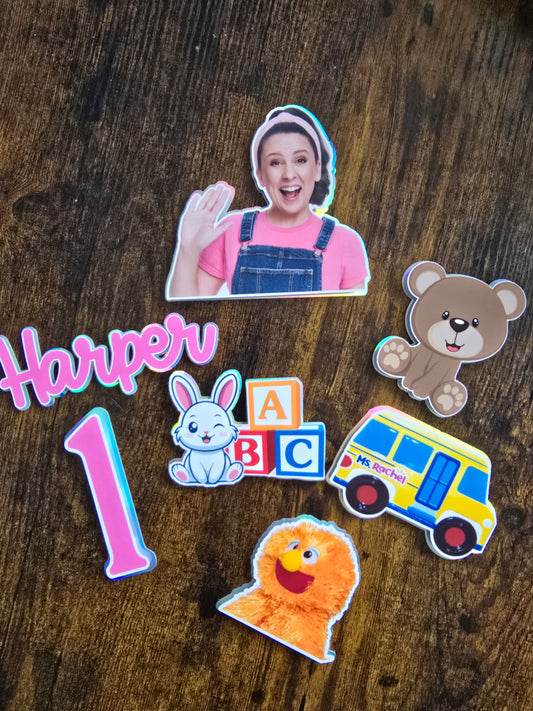 Personalised First Birthday Cake Topper Set – Custom Name & Age Kids Character Theme Cake Decorations – 1st Birthday Cake Topper