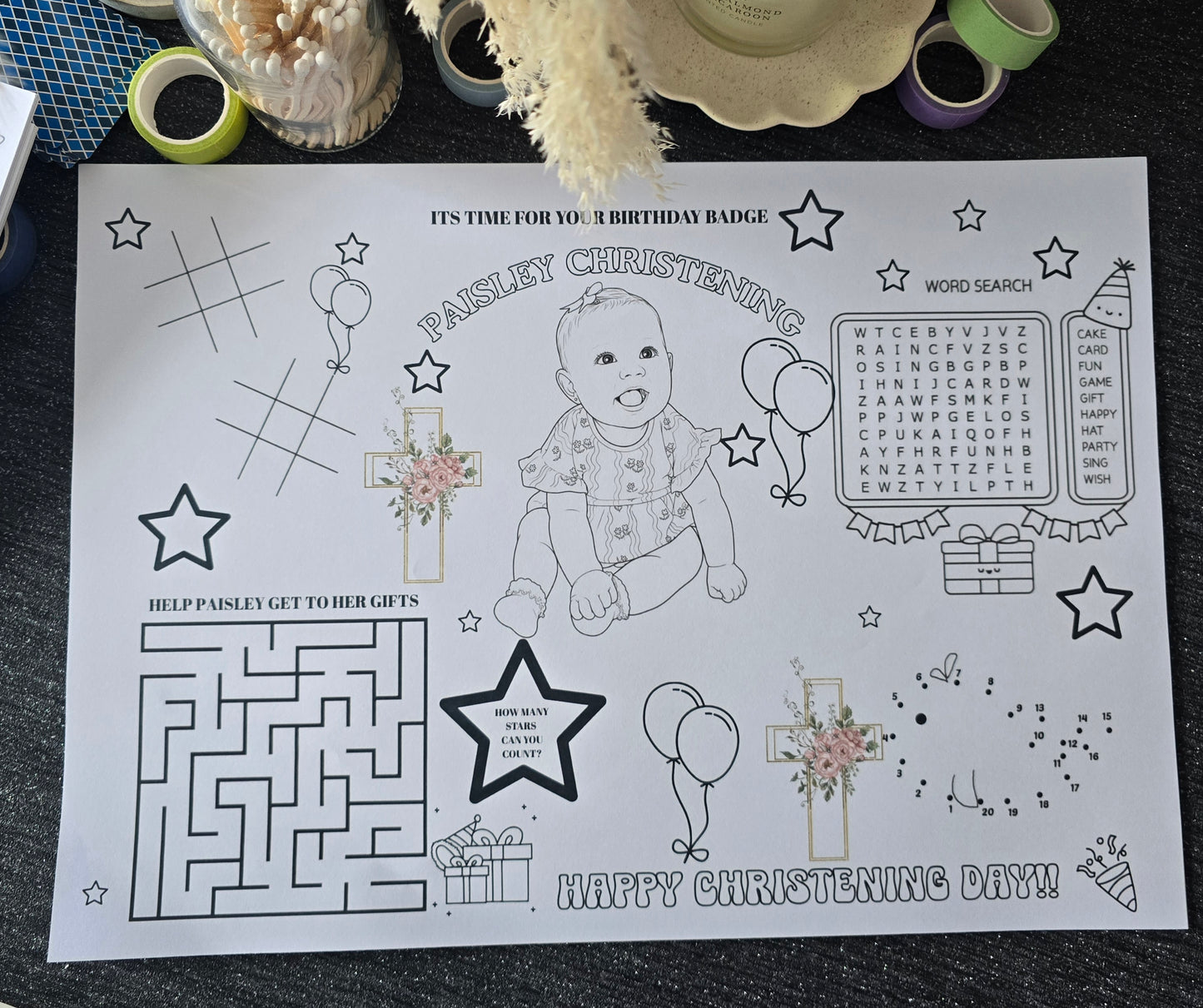 Personalised Colouring & Activity Placemats - A4 & A3 Birthday Party Activity Sheets
