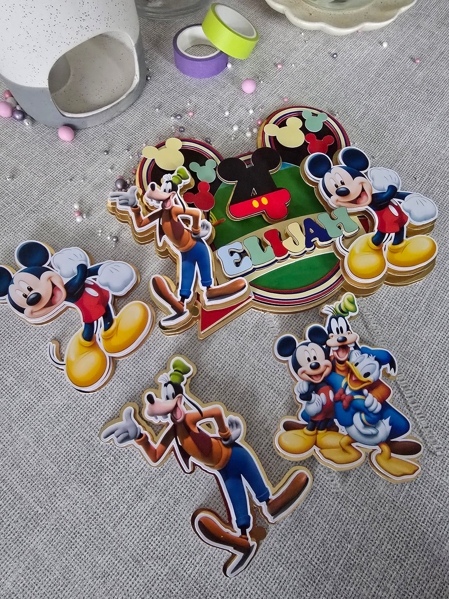 Personalised Cartoon Mouse Cake Topper Set – Custom Name & Age Birthday Decorations – Classic Cartoon Theme