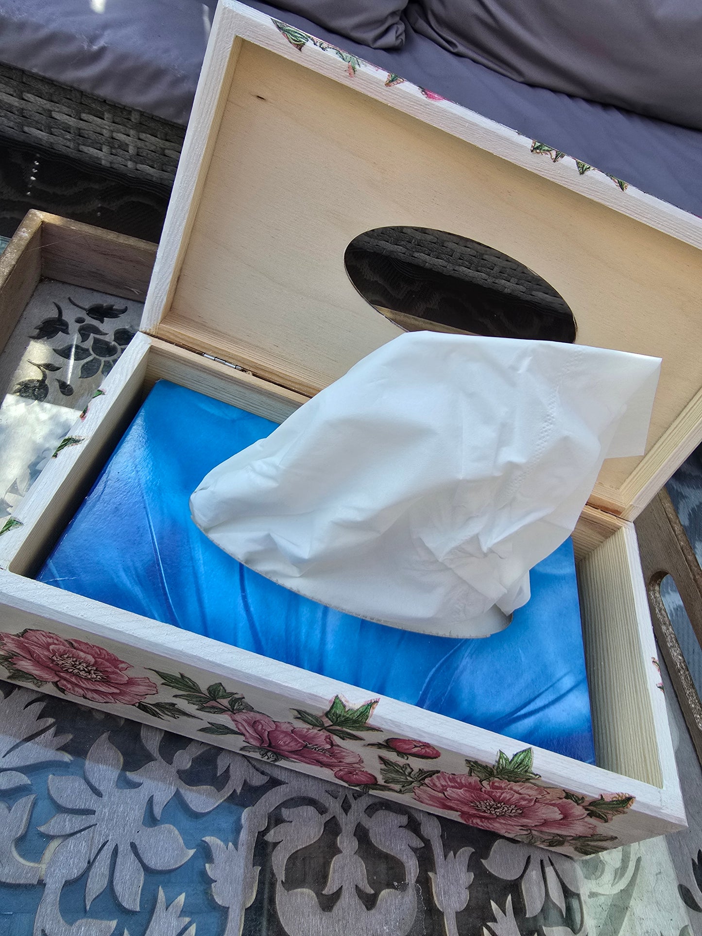 Pink Flowers Tissue Box