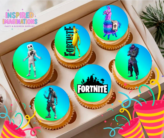 Battle Game Edible Cupcake Toppers – 12 Gaming Cupcake Decorations – Icing Sheet or Rice Paper Edible Cake Toppers