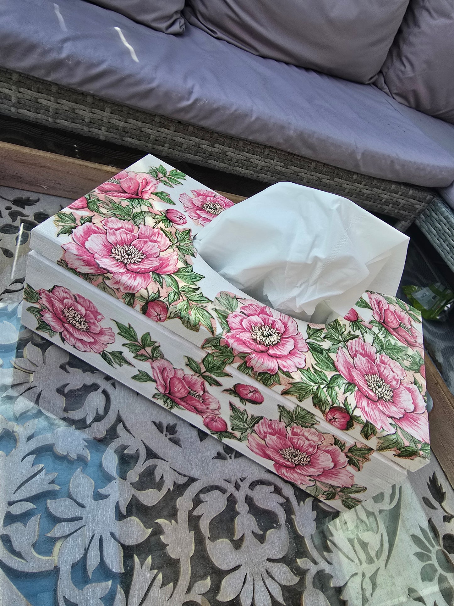 Pink Flowers Tissue Box