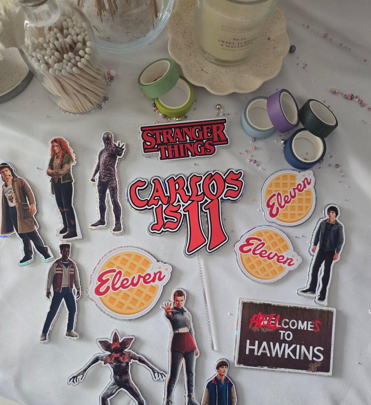 Upside Down Inspired Birthday Cake Topper Set – Personalised TV Theme Cake Decorations – Kids & Teen Birthday Cake Topper