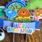 Colourful Cartoon Animal Cake Topper Set - Personalised Name & Age - Kids First Birthday Cake Decorations