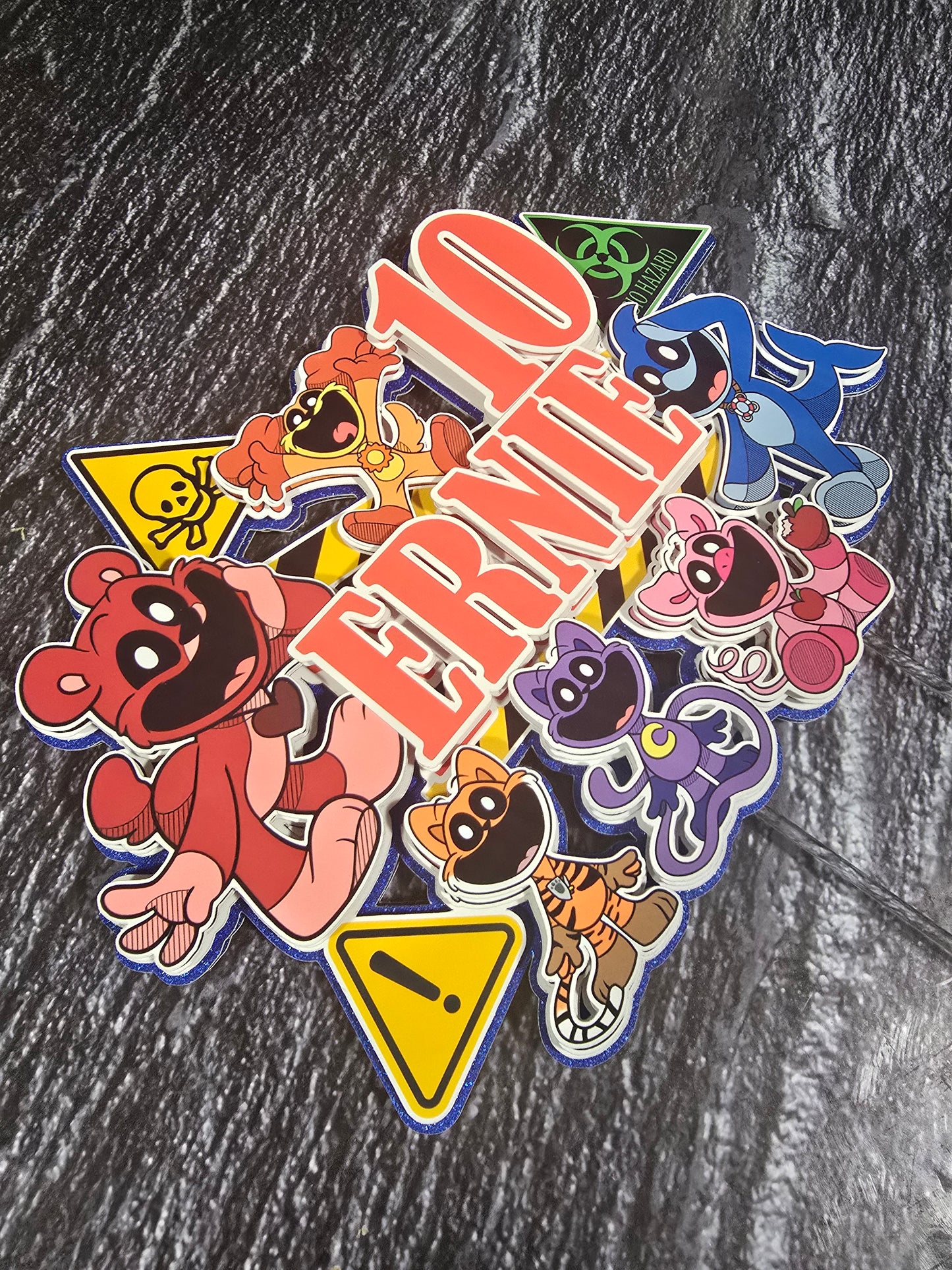 Cartoon Hazard Birthday Cake Topper - Personalised Name & Age - Kids Fun Character Party Decorations