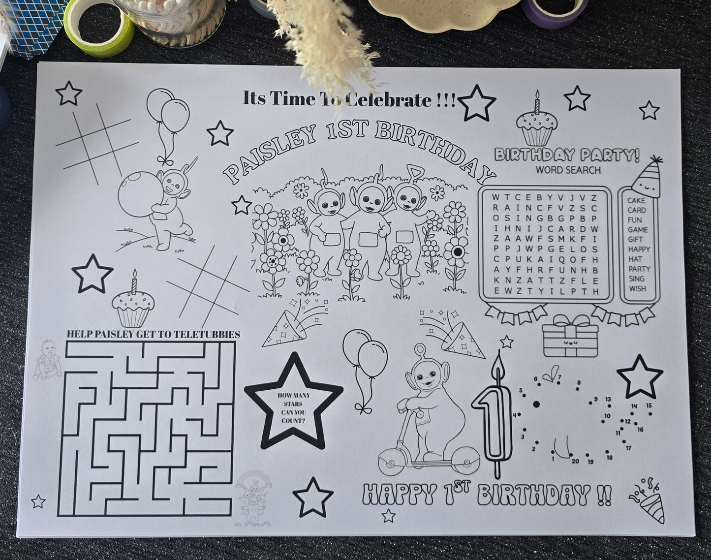 Personalised Colouring & Activity Placemats - A4 & A3 Birthday Party Activity Sheets