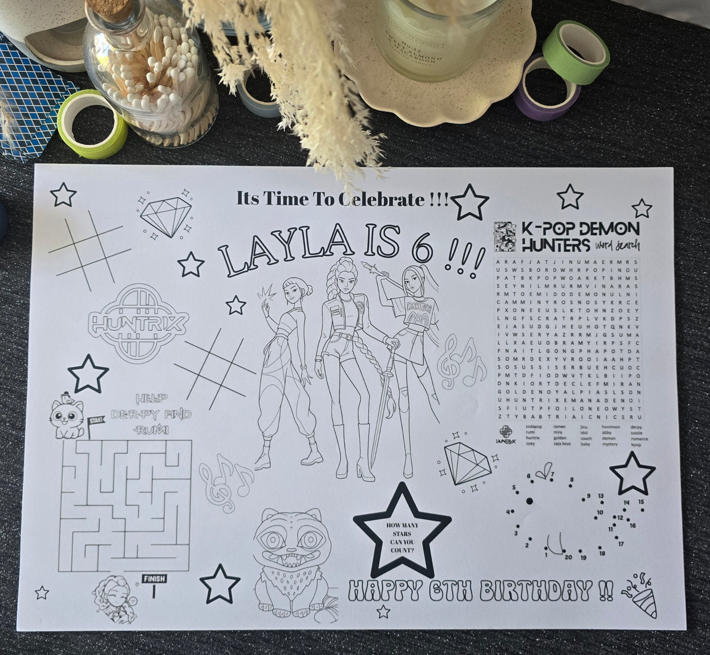 Personalised Colouring & Activity Placemats - A4 & A3 Birthday Party Activity Sheets
