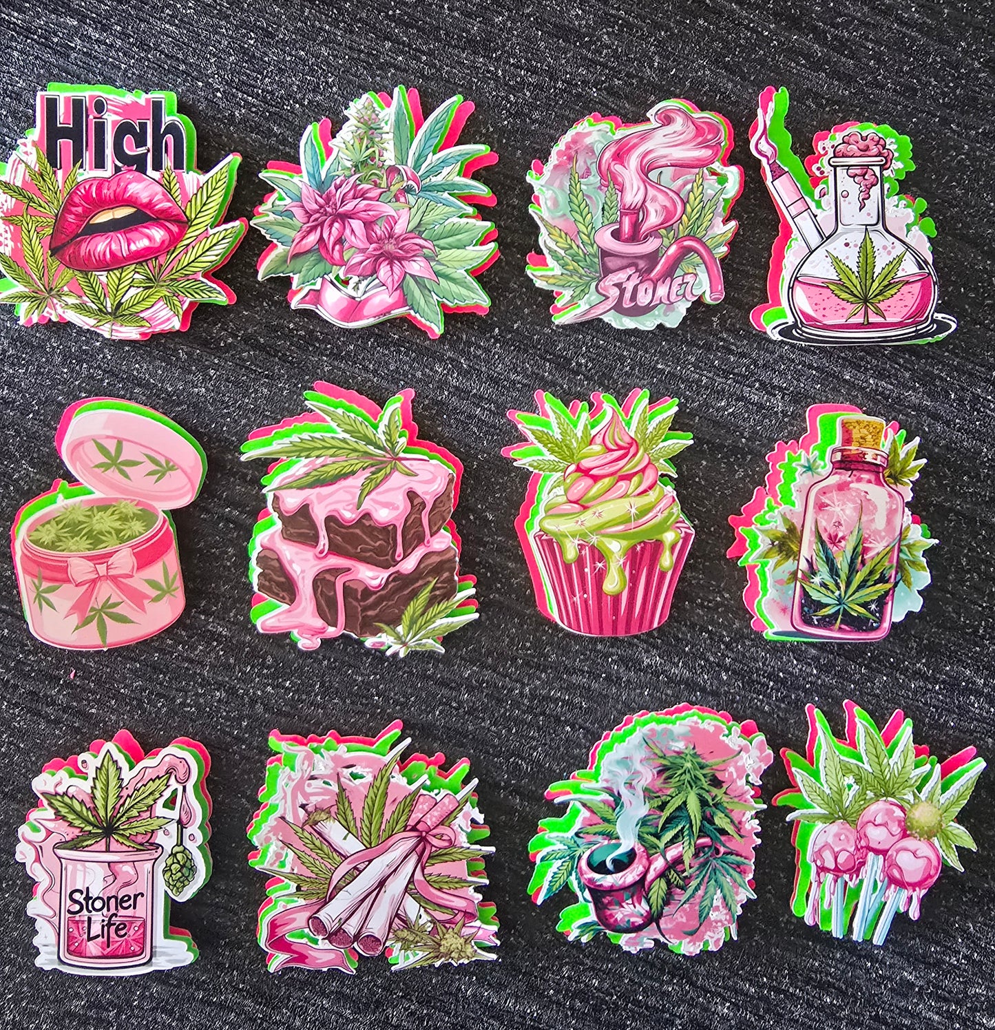 Pink Neon Chill Vibes Cupcake Topper Set 💚💕✨