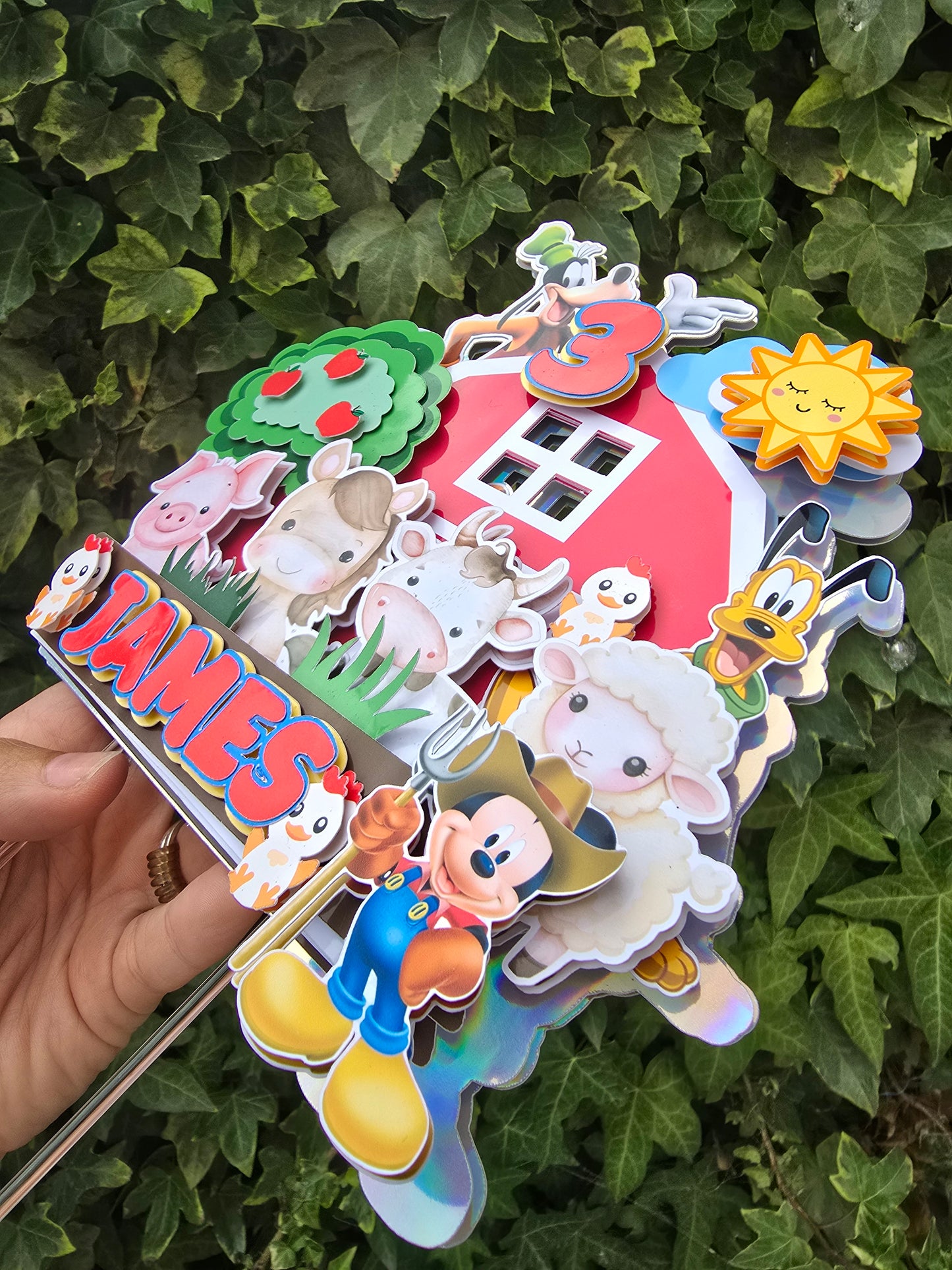 Personalised Farm Birthday Cake Topper – Custom Name & Age Barnyard Party Decoration – Farm Animal Cake Decor